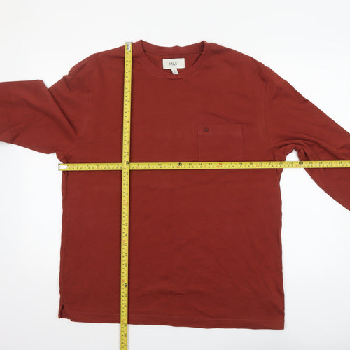 Marks and Spencer Men's Brown Long Sleeve Cotton Regular Fit T-Shirt L