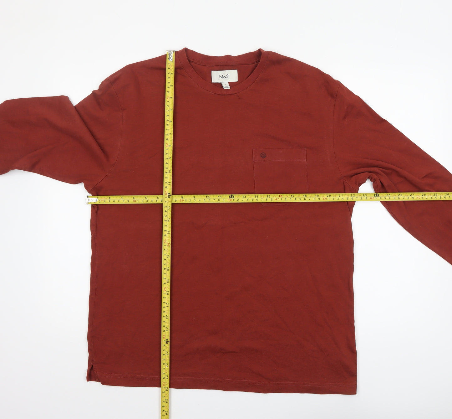 Marks and Spencer Men's Brown Long Sleeve Cotton Regular Fit T-Shirt L