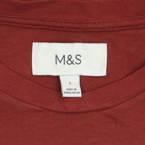Marks and Spencer Men's Brown Long Sleeve Cotton Regular Fit T-Shirt L