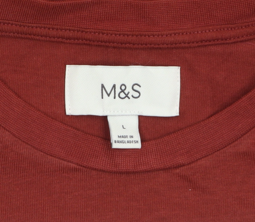 Marks and Spencer Men's Brown Long Sleeve Cotton Regular Fit T-Shirt L