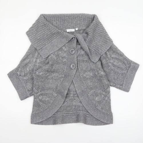 New Look Women’s Grey Cable-Knit Short Sleeve Collared Cardigan Size 8