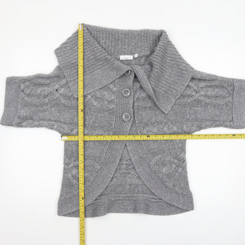 New Look Women’s Grey Cable-Knit Short Sleeve Collared Cardigan Size 8