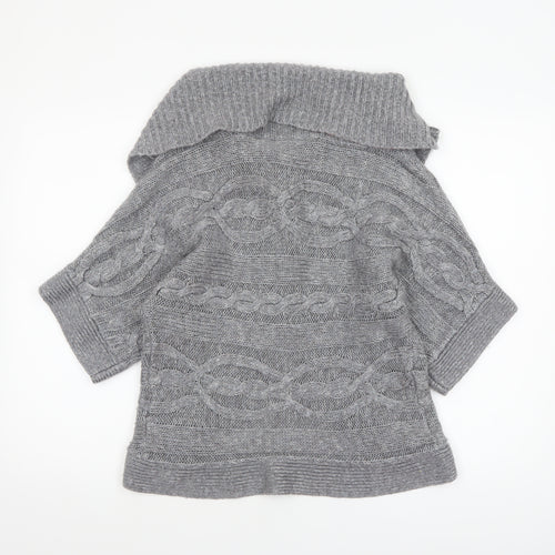 New Look Women’s Grey Cable-Knit Short Sleeve Collared Cardigan Size 8