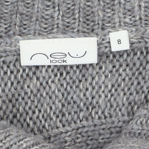 New Look Women’s Grey Cable-Knit Short Sleeve Collared Cardigan Size 8