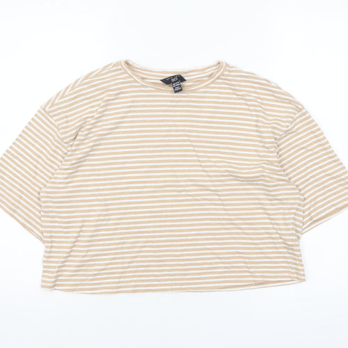 New Look Girls Beige Striped Cropped T-Shirt Age 14-15 Years Cotton