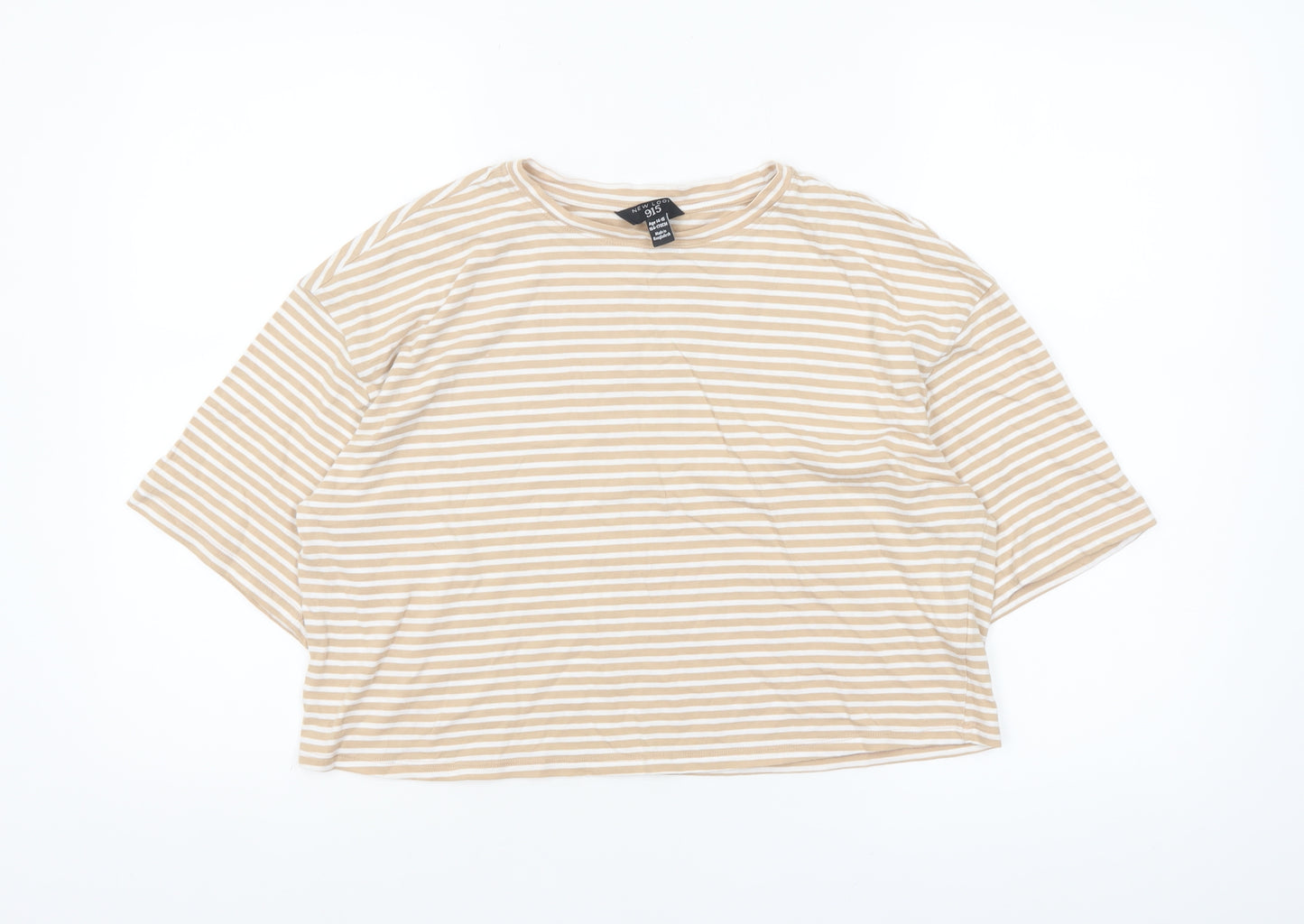 New Look Girls Beige Striped Cropped T-Shirt Age 14-15 Years Cotton