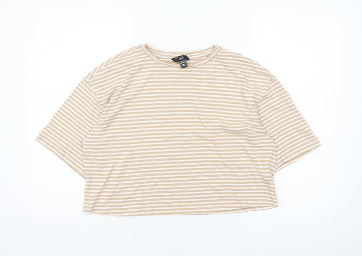 New Look Girls Beige Striped Cropped T-Shirt Age 14-15 Years Cotton