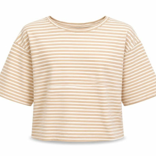 New Look Girls Beige Striped Cropped T-Shirt Age 14-15 Years Cotton