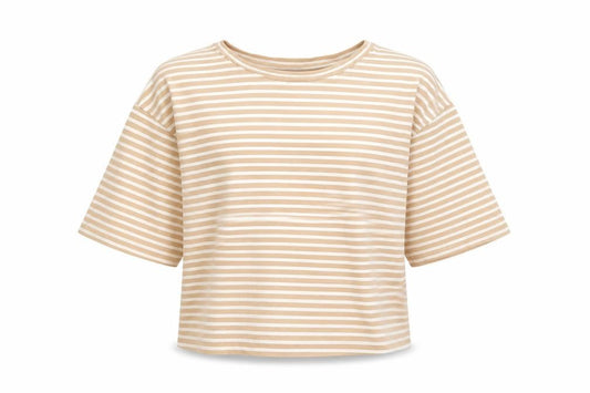 New Look Girls Beige Striped Cropped T-Shirt Age 14-15 Years Cotton