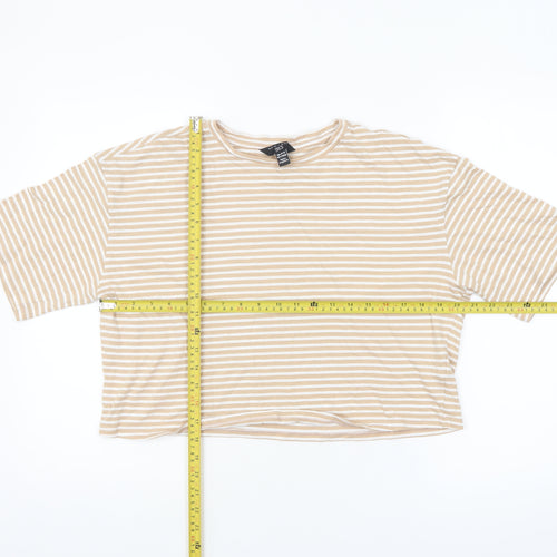 New Look Girls Beige Striped Cropped T-Shirt Age 14-15 Years Cotton