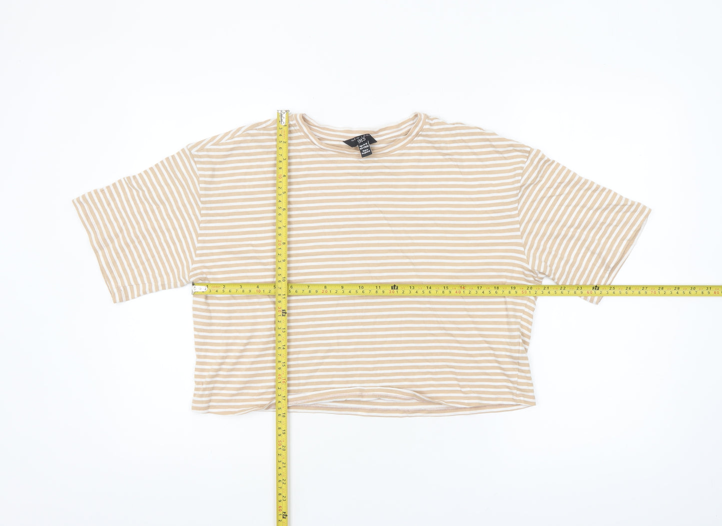 New Look Girls Beige Striped Cropped T-Shirt Age 14-15 Years Cotton