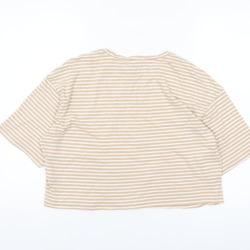 New Look Girls Beige Striped Cropped T-Shirt Age 14-15 Years Cotton