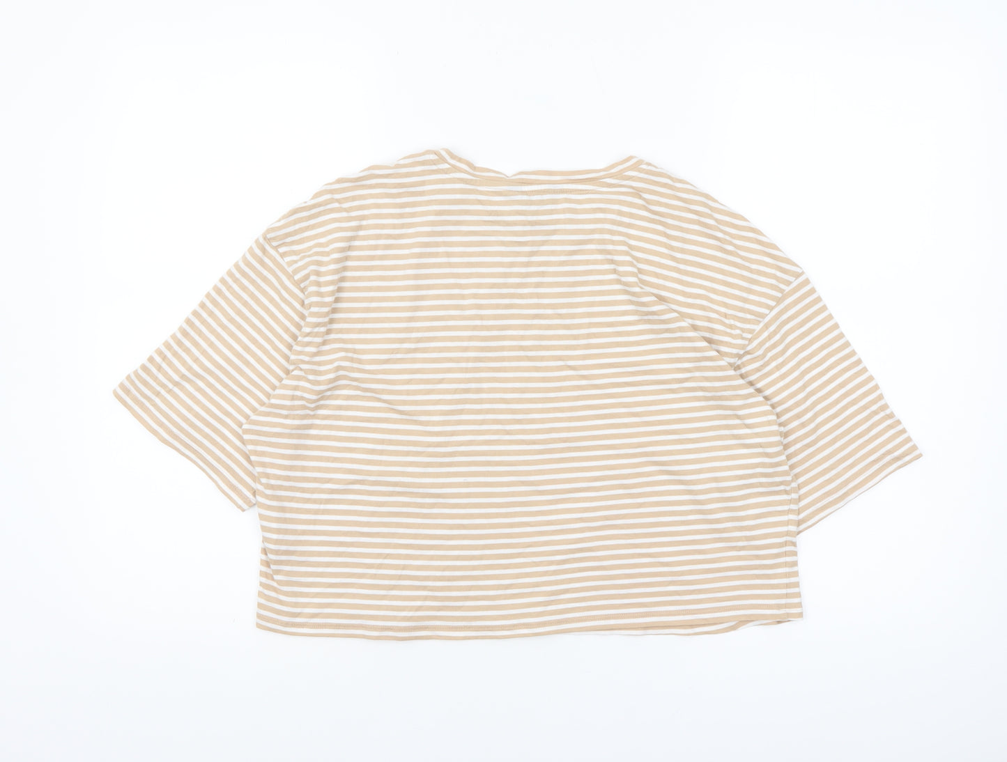 New Look Girls Beige Striped Cropped T-Shirt Age 14-15 Years Cotton