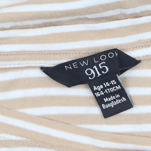 New Look Girls Beige Striped Cropped T-Shirt Age 14-15 Years Cotton