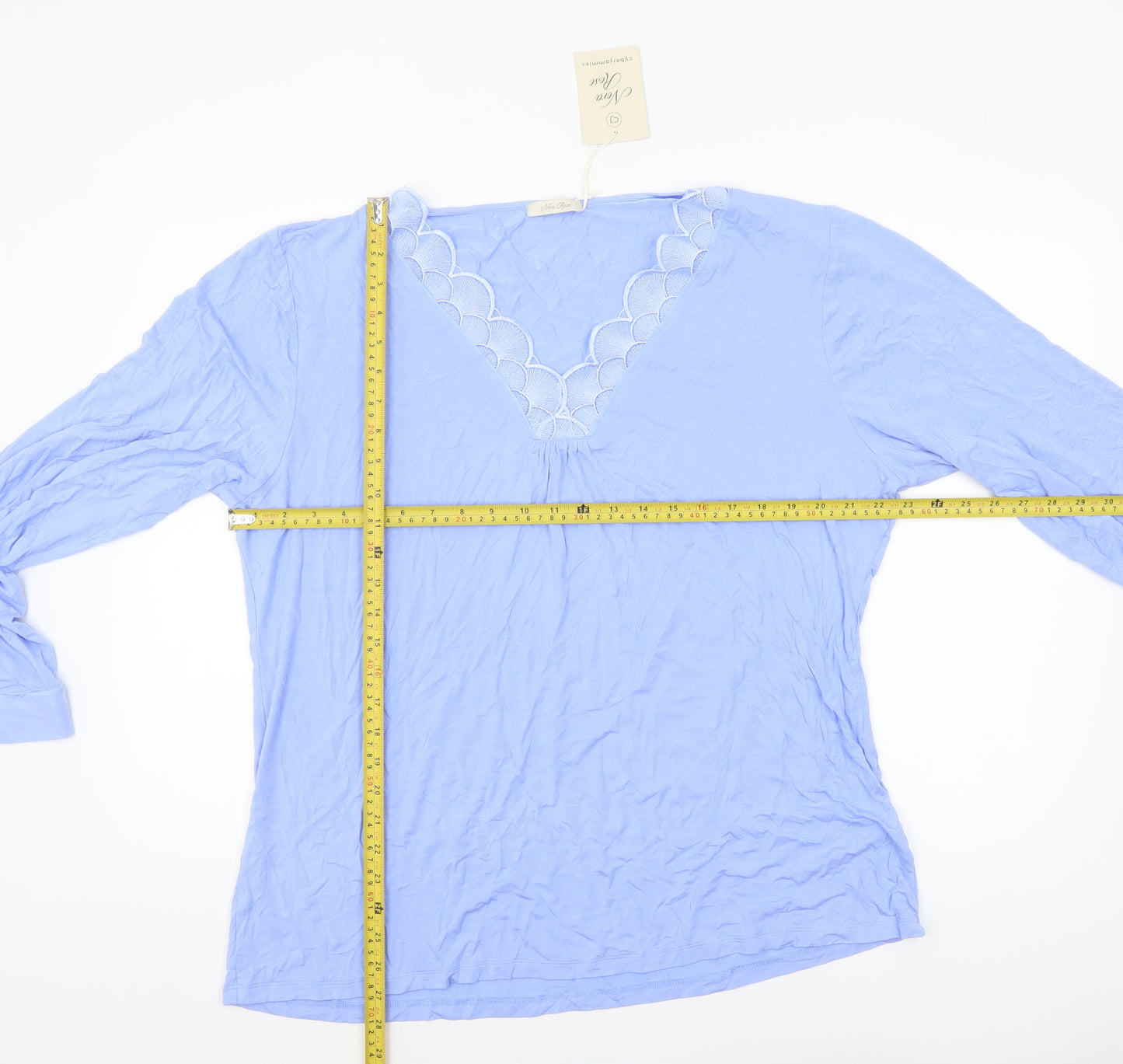 Nora Rose Womens Blue Long Sleeve V-Neck Tunic Top Size 24