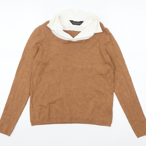 Dorothy Perkins Women Brown Crew Neck Knit Pullover Jumper Size 8