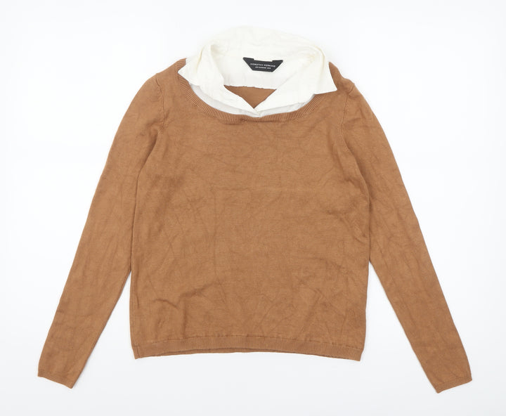 Dorothy Perkins Women Brown Crew Neck Knit Pullover Jumper Size 8