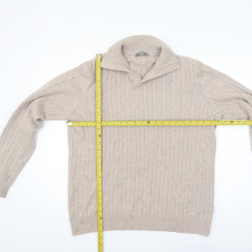 Jaeger Men's Beige Cable-Knit Wool Collar Pullover Jumper M