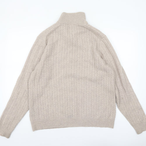 Jaeger Men's Beige Cable-Knit Wool Collar Pullover Jumper M