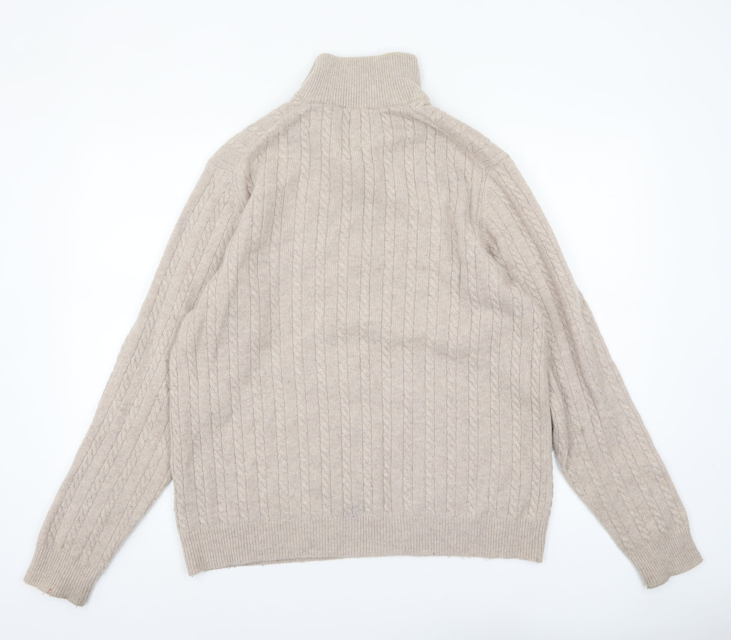 Jaeger Men's Beige Cable-Knit Wool Collar Pullover Jumper M