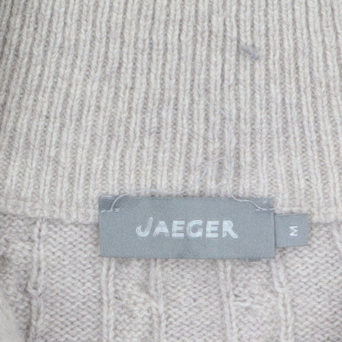 Jaeger Men's Beige Cable-Knit Wool Collar Pullover Jumper M