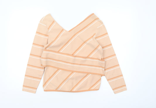 Bread n Butter Women's Beige Striped V-Neck Knit Jumper Size M