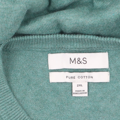 Marks and Spencer Men's Green Cotton Crew Neck Pullover Jumper 2XL