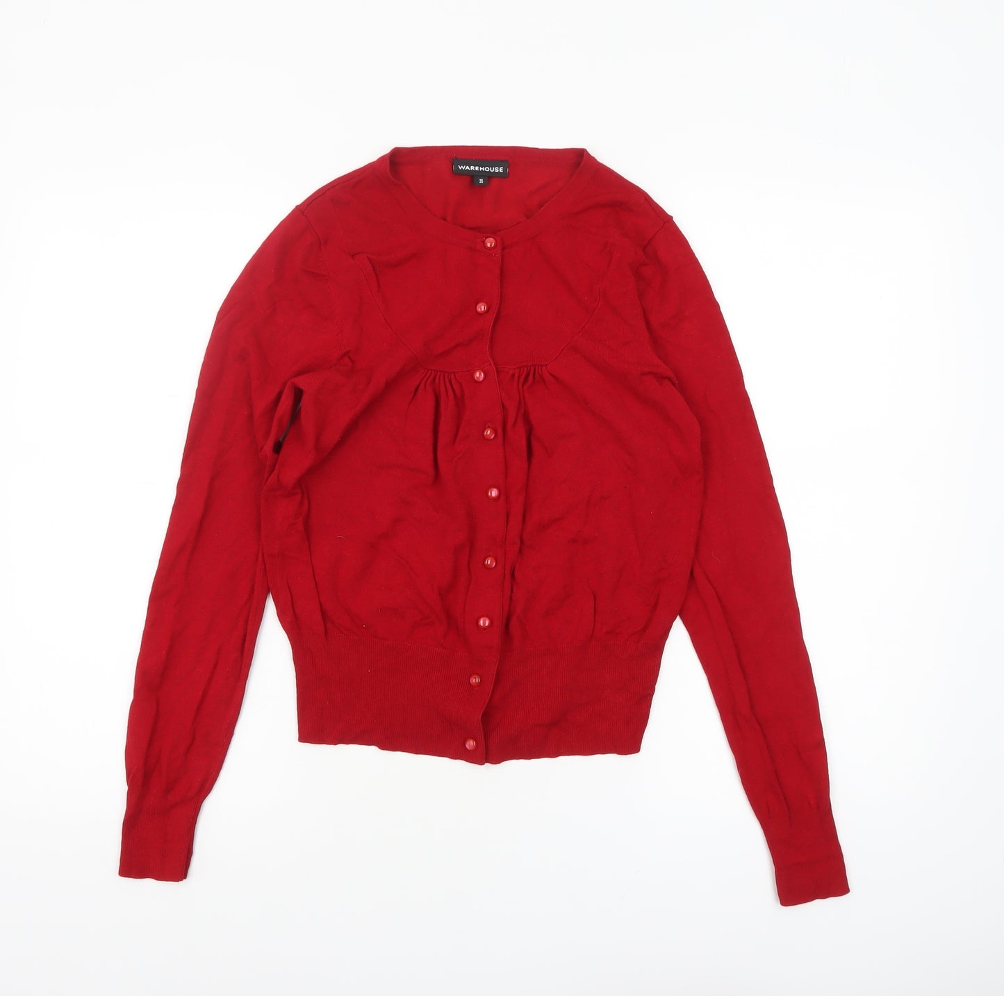 Warehouse Women's Red Cardigan UK 12 Crew Neck Long Sleeve