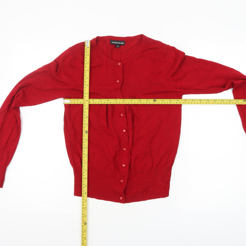 Warehouse Women's Red Cardigan UK 12 Crew Neck Long Sleeve