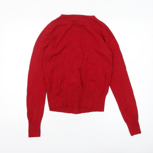 Warehouse Women's Red Cardigan UK 12 Crew Neck Long Sleeve