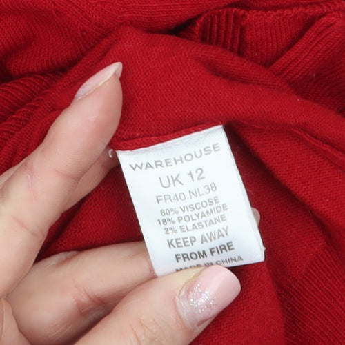 Warehouse Women's Red Cardigan UK 12 Crew Neck Long Sleeve