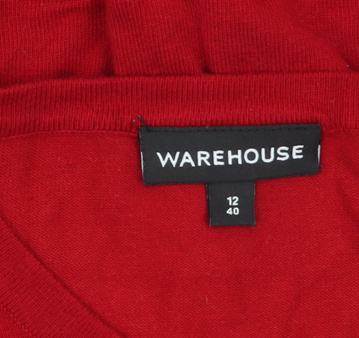 Warehouse Women's Red Cardigan UK 12 Crew Neck Long Sleeve