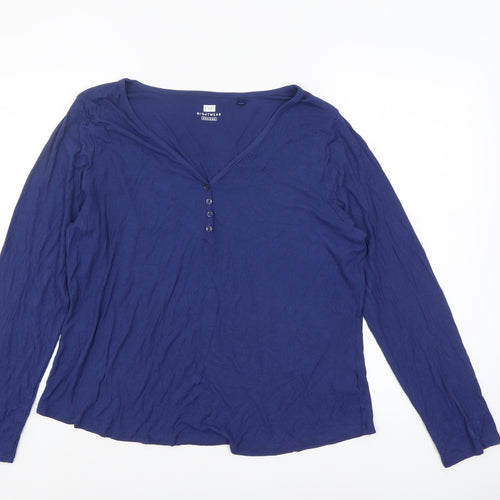 F&F Womens Blue Long Sleeve V-Neck Pyjama Top Size 20