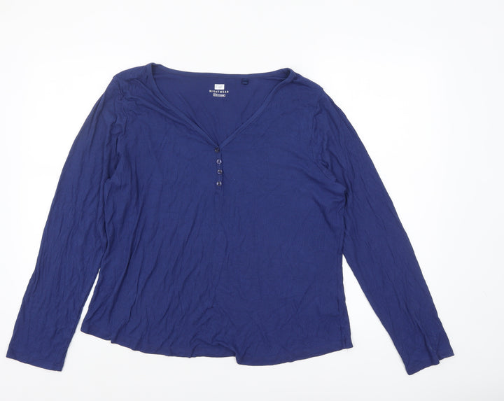 F&F Womens Blue Long Sleeve V-Neck Pyjama Top Size 20