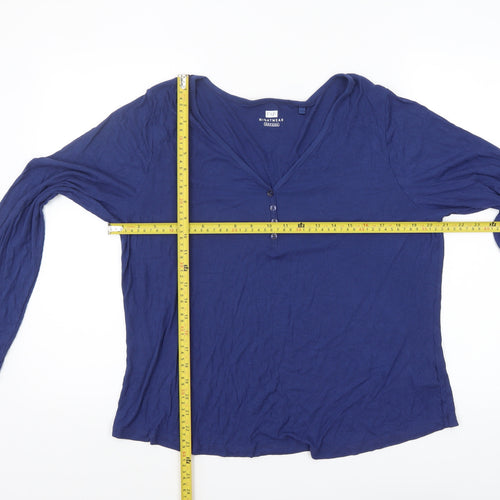 F&F Womens Blue Long Sleeve V-Neck Pyjama Top Size 20