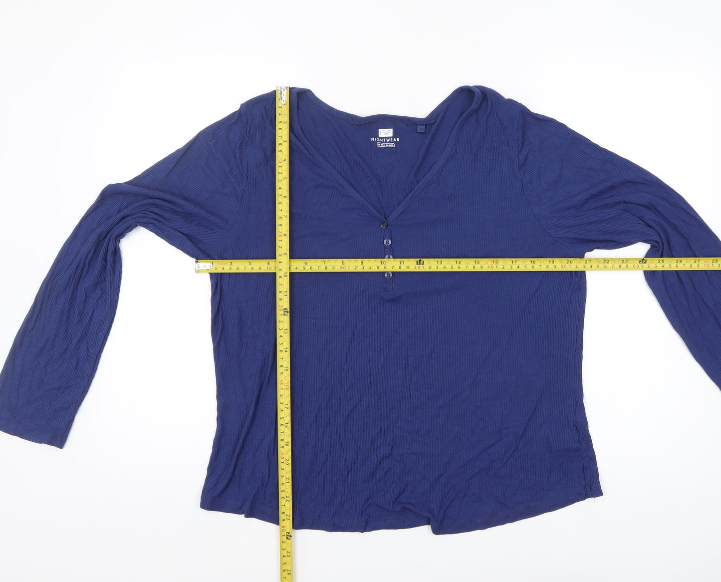 F&F Womens Blue Long Sleeve V-Neck Pyjama Top Size 20