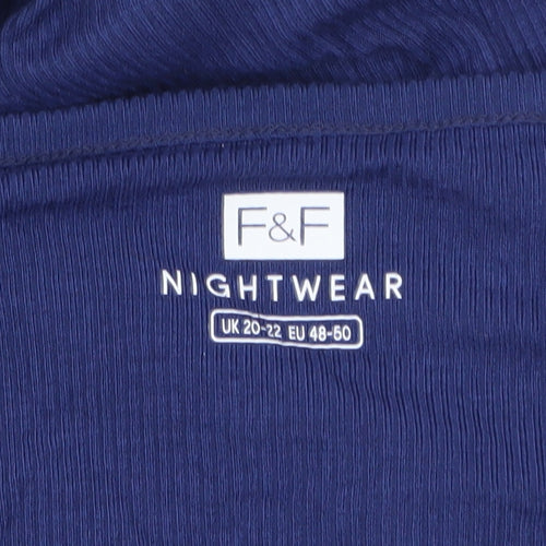 F&F Womens Blue Long Sleeve V-Neck Pyjama Top Size 20