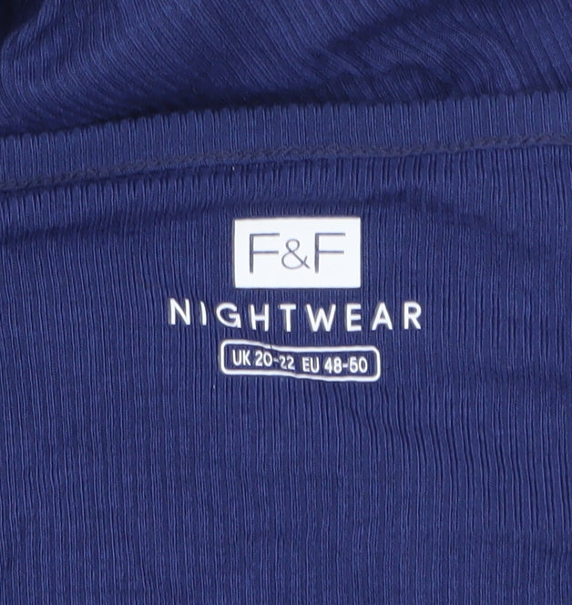 F&F Womens Blue Long Sleeve V-Neck Pyjama Top Size 20