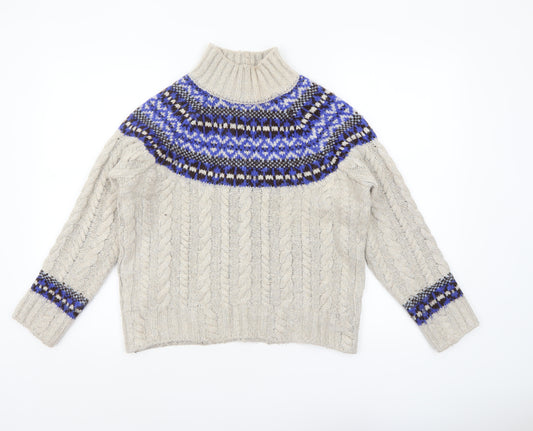 Marks and Spencer Women Ivory Mix Cable-Knit Fair Isle Jumper Small