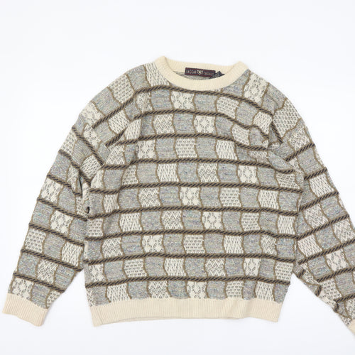 Haggar Men's Beige Geometric Knit Crew Neck Pullover Jumper M