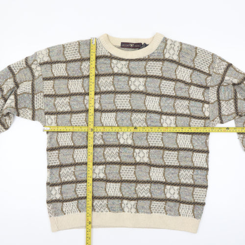 Haggar Men's Beige Geometric Knit Crew Neck Pullover Jumper M