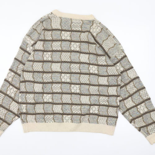 Haggar Men's Beige Geometric Knit Crew Neck Pullover Jumper M