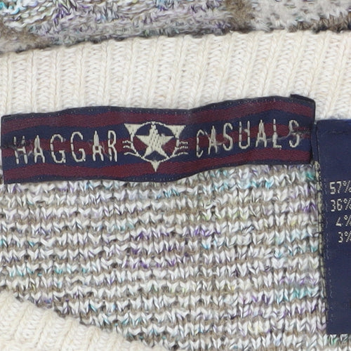 Haggar Men's Beige Geometric Knit Crew Neck Pullover Jumper M