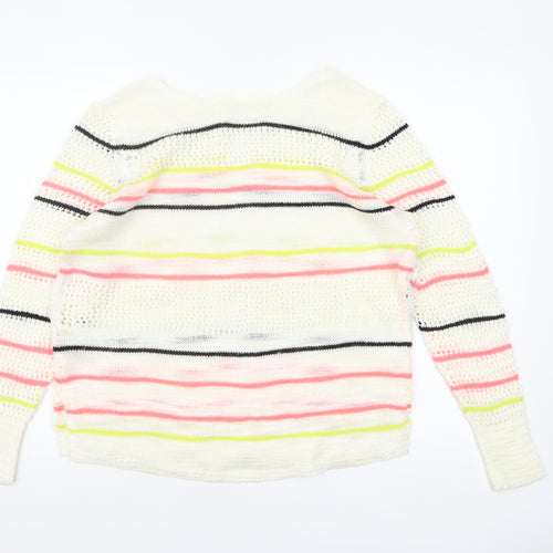 Next Women's Multicoloured Striped Open-Knit Acrylic Jumper Medium