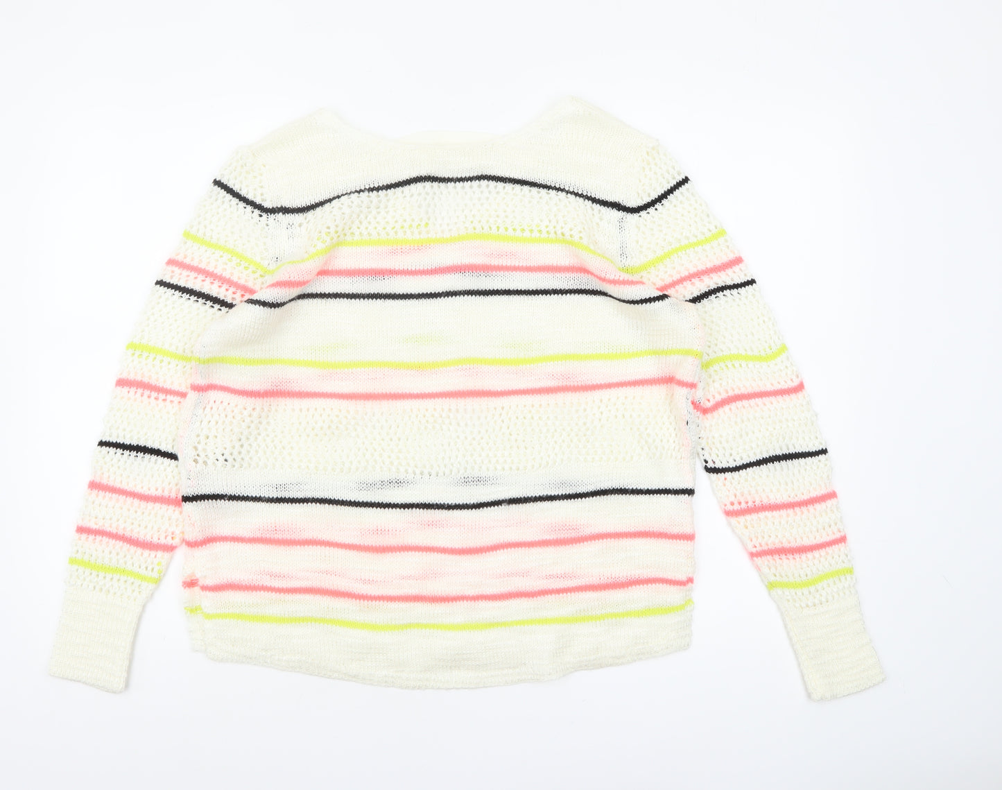 Next Women's Multicoloured Striped Open-Knit Acrylic Jumper Medium