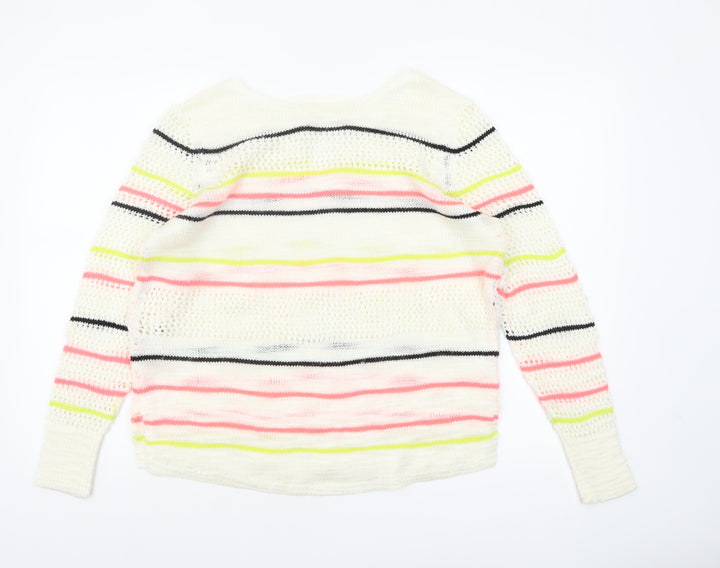 Next Women's Multicoloured Striped Open-Knit Acrylic Jumper Medium