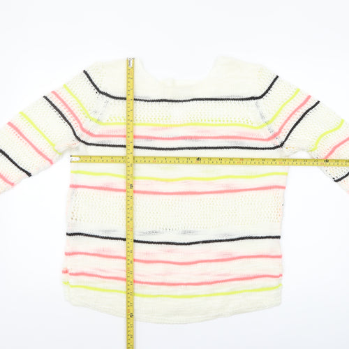 Next Women's Multicoloured Striped Open-Knit Acrylic Jumper Medium