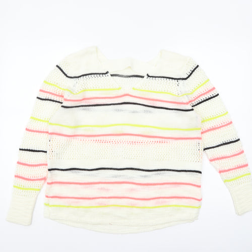Next Women's Multicoloured Striped Open-Knit Acrylic Jumper Medium