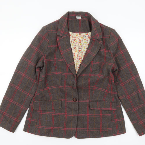 Cotton Traders Women’s Brown Check Wool Blend Blazer Size 12 Classic Fit