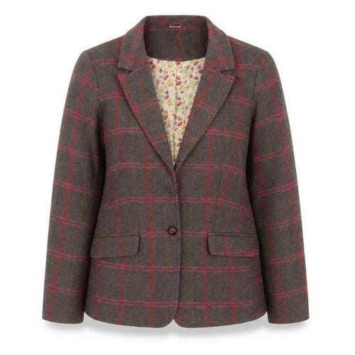 Cotton Traders Women’s Brown Check Wool Blend Blazer Size 12 Classic Fit
